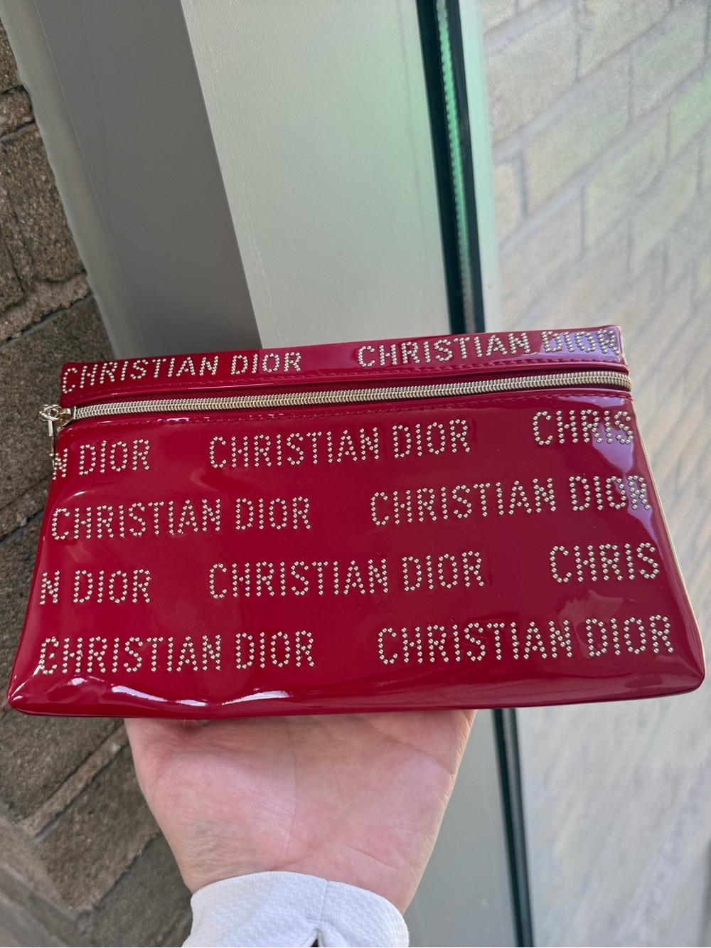 Dior Beauty Red Patent Leather Makeup Cosmetic Bag